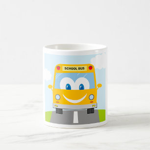 Caneca De Café Ônibus Escolar Amarelo Sorridente