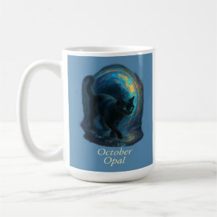 Caneca De Café Opal de outubro - Gato Negro e Portal Iridescente