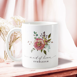 Caneca De Café Ophelia Cottagecore Rosa Floral Dama de Honra