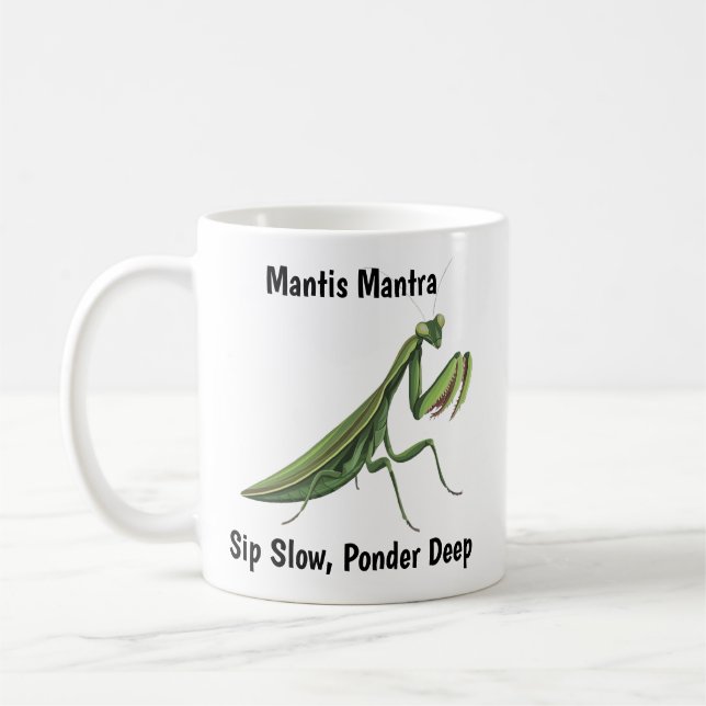 Caneca De Café Oração Ilustrada Mantis Personalizada (Esquerda)