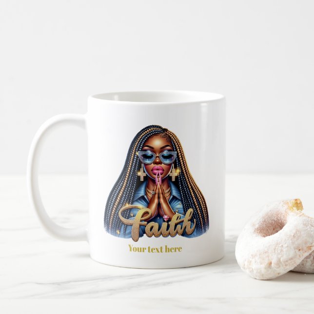 Caneca De Café Oração Personalizada da Fé Cristã Africana-America (Com Donut)