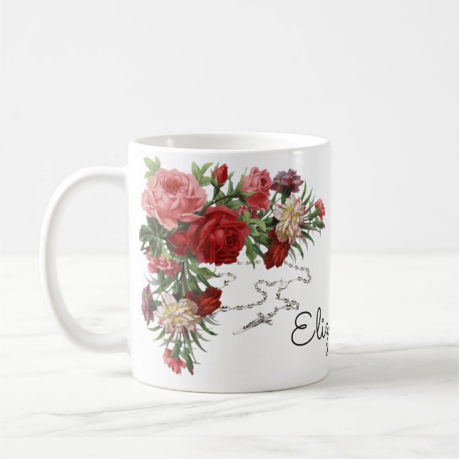 Caneca De Café Oração Rosa de Memória Sagrada Religiosa do Rosári (Esquerda)