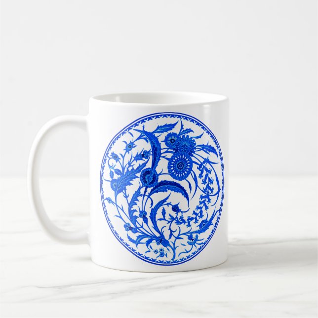 Caneca De Café Oral chinês antigo Jacobean - Azul Cobalto (Esquerda)