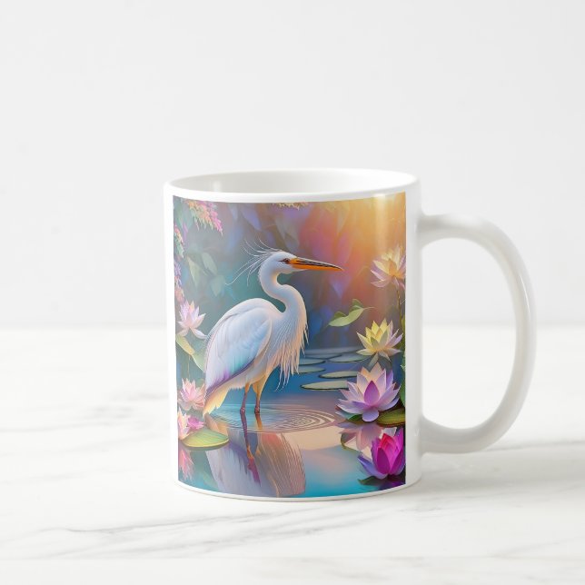 Caneca De Café Orange Billed White Heron Fantasy Bird (Direita)