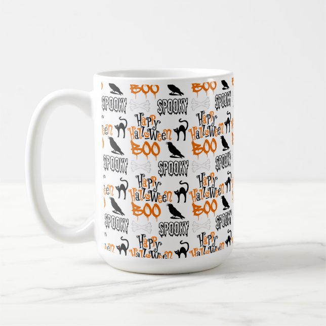 CANECA DE CAFÉ ORANGE BLACK WHITE HALLOWEEN BOO (Esquerda)