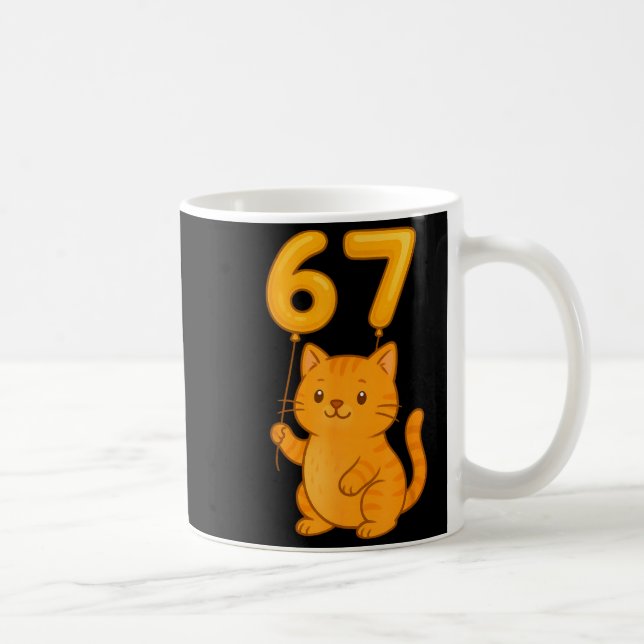 Caneca De Café Orange Cat 67 Meme Six Seven Balloon Funny Gen Alp (Direita)
