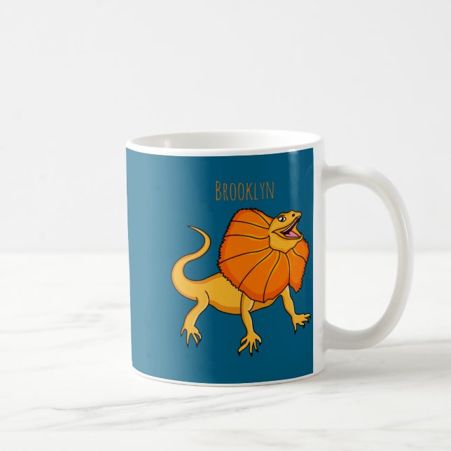 Caneca De Café Orange Frilled Neck Lizard Cartoon Illustration Ba (Direita)