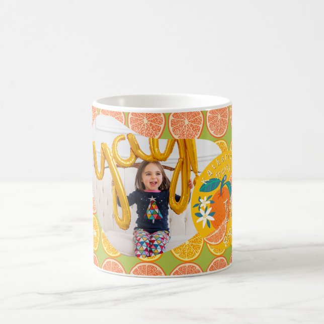 Caneca De Café Orange Fruity Birthday Green Photo (Centro)