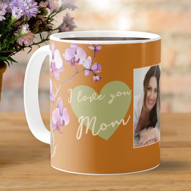 Caneca De Café Orange I Love You Mom Floral Mother's Day Photo (Criador carregado)