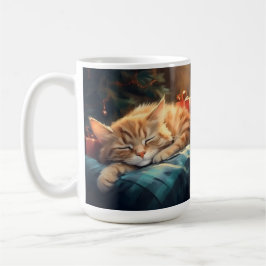 CANECA DE CAFÉ ORANGE KITTEN DORMINDO SOB ÁRVORE DE NATAL