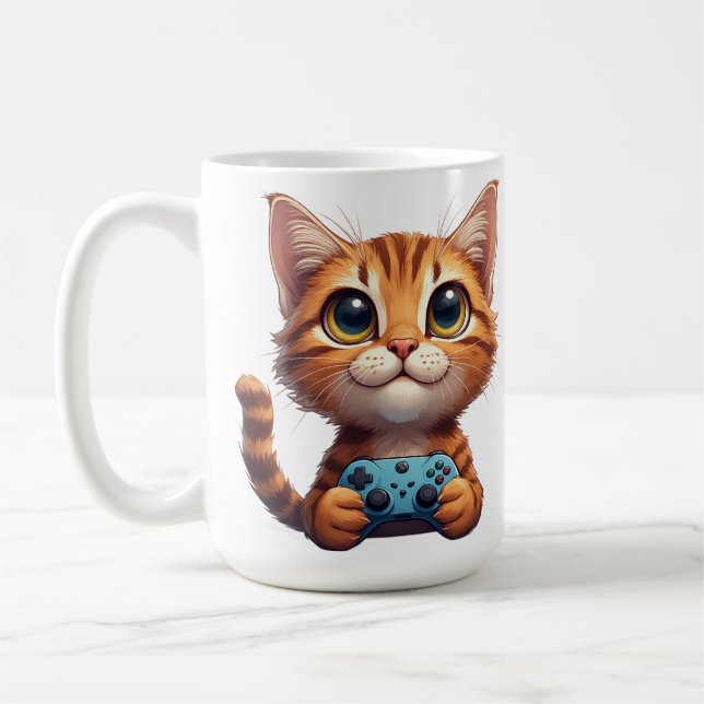 Caneca De Café Orange Kitten Holding Game Controller Gamer Cat (Esquerda)