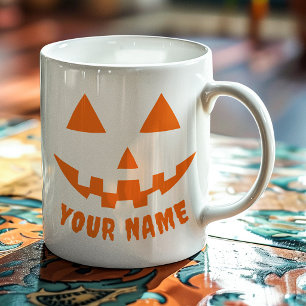 Caneca De Café Orange Pumpkin Personalizado Halloween Seu Nome