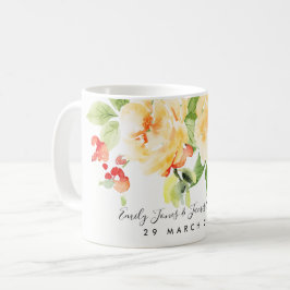 CANECA DE CAFÉ ORANGE ROSA VERMELHA WATERCOLOR FLORAL SALVE A DAT