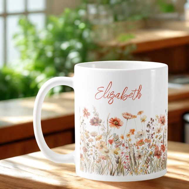 Caneca De Café Orange Watercolor Wildflower (Criador carregado)
