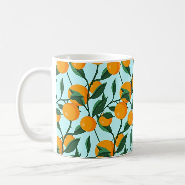 Caneca De Café oranges on leaf branches seamless pattern, citrus  (Esquerda)