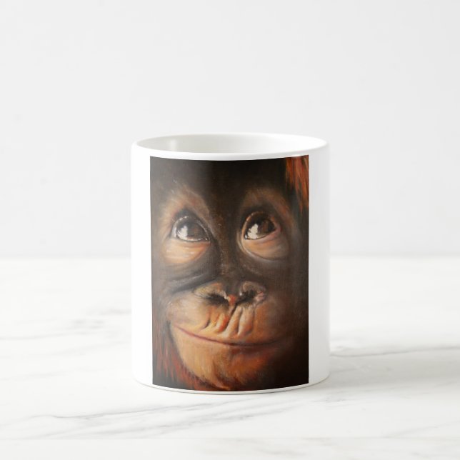 Caneca De Café Orangotango de sorriso da pintura a óleo do macaco (Centro)
