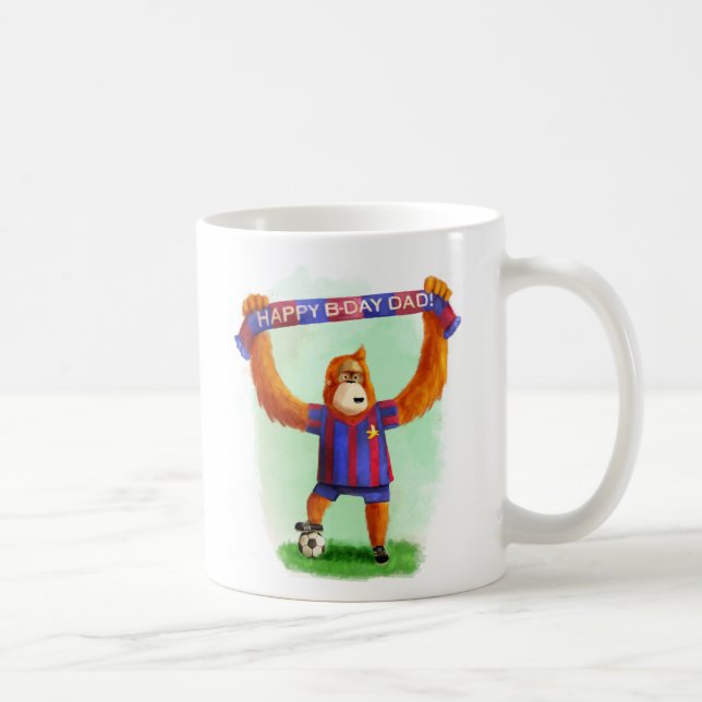 Caneca De Café Orangotango do futebol do aniversário do pai (Direita)