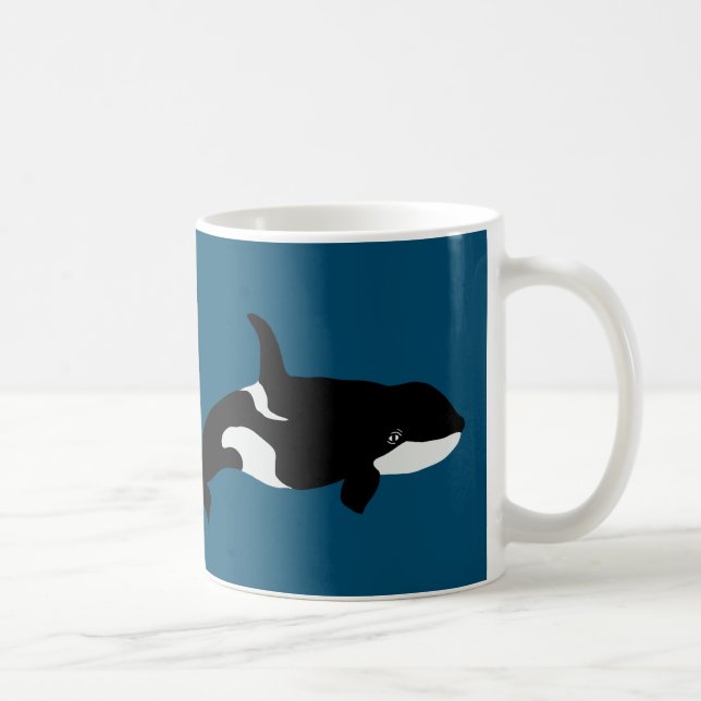 Caneca De Café Orca Baleia Ilustração Cetacea Ocean Blue (Direita)