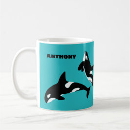 Caneca De Café Orcas Killer Whales Teal Blue Personalizado