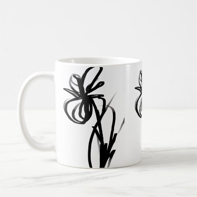 Caneca De Café Orchid Blanc: Abstrato branco e preto (Esquerda)