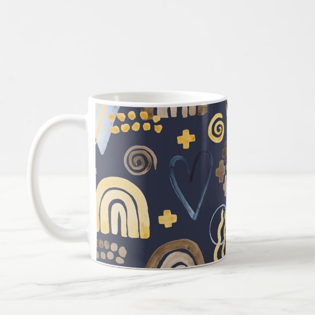 Caneca De Café Organic shapes naive pattern with rainbow, heart.  (Esquerda)