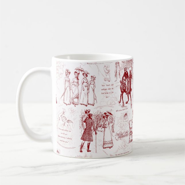 Caneca De Café Orgulho e Preconceito de Cotações de Toile Vermelh (Esquerda)