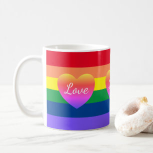 Caneca De Café Orgulho gay LGBTQ Sinalizador arco-íris Corações
