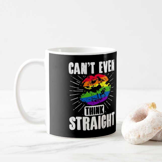 Caneca De Café Orgulho gay Mês LGBT Não Consegue Pensar Hetero (Com Donut)