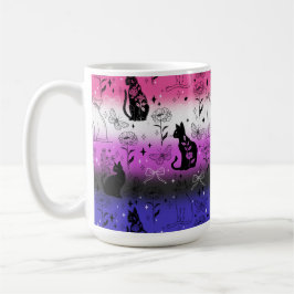 Caneca De Café Orgulho Genderfluid Gato Preto - Mística Witchy