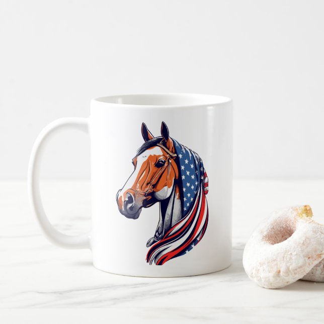 Caneca De Café Orgulho Patriótico : Cavalo Quarter com Bandeira A (Com Donut)