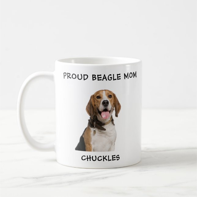 Caneca De Café Orgulhoso Beagle Mãe Personalizada Pet Dog Foto (Esquerda)