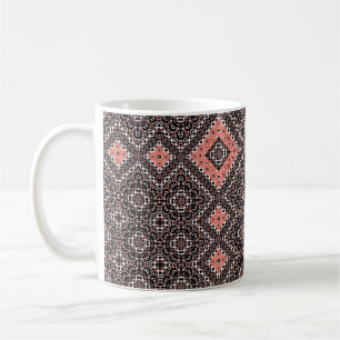 Caneca De Café Oriental, árabe, ornamento, marrom, vermelho, étni