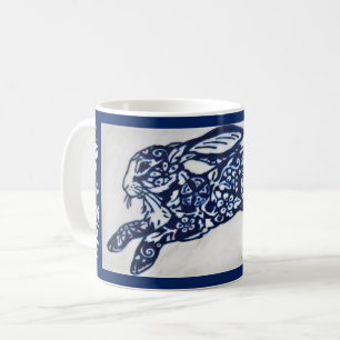 Caneca de café oriental azul & branca do