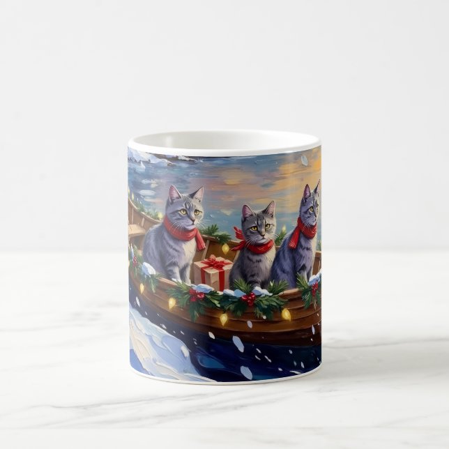 Caneca De Café Oriental Blue Cat Christmas Boat Holiday (Centro)