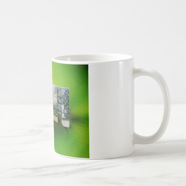 Caneca De Café Origami de lei de dólar Elefante em fundo verde (Direita)