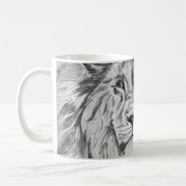Caneca De Café Original Pencil sketch Drawing of a Lion    (Esquerda)