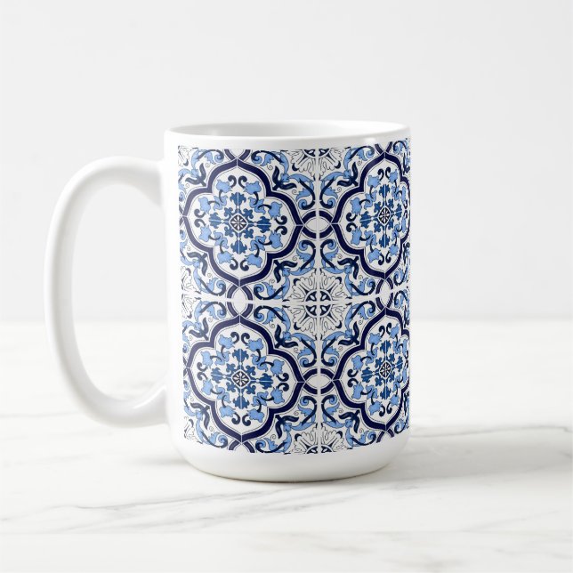 Caneca De Café  Ornamentado Azul Floral Mediterrâneo Azulejo Sici (Esquerda)