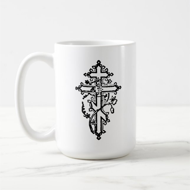 Caneca De Café Ornamentado Cristão Ortodoxo Cruz 15oz. (Esquerda)