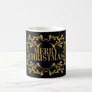 Caneca De Café Ornamentado Elegante Dourado Feliz Café de Natal