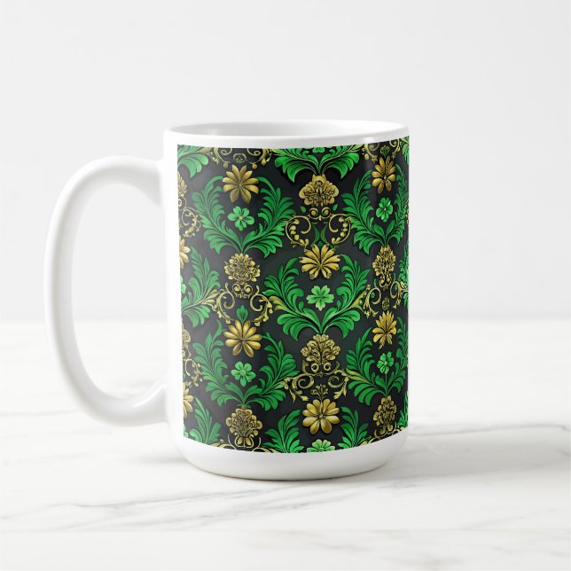 CANECA DE CAFÉ ORNAMENTADO VERDE E DOURADOS FLUXOS IRLANDESES (Esquerda)