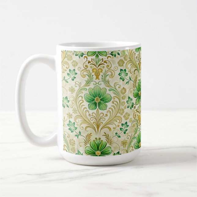 CANECA DE CAFÉ ORNAMENTADO VERDE E DOURADOS FLUXOS IRLANDESES (Esquerda)