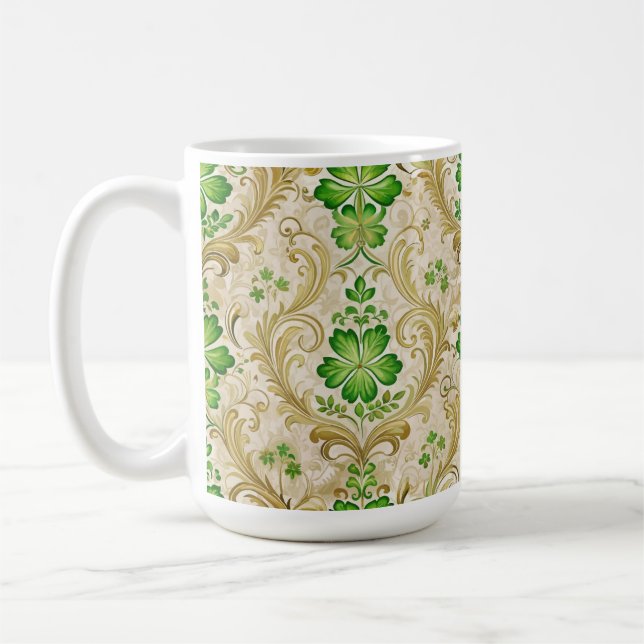 CANECA DE CAFÉ ORNAMENTADO VERDE E DOURADOS FLUXOS IRLANDESES (Esquerda)
