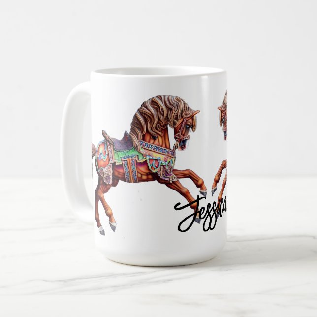 Caneca De Café Ornamentado Wooden Carousel Horse (Frente Esquerda)