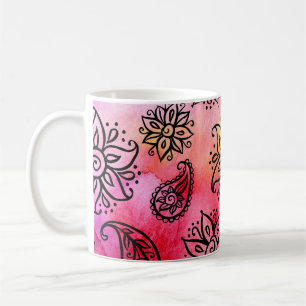 Caneca De Café Ornamental Floral: Étnica Sem Costura