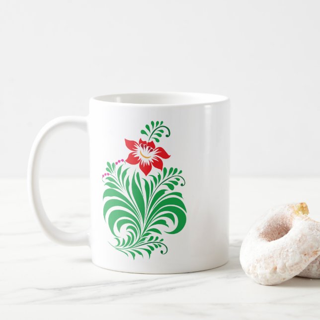 Caneca De Café Ornamental Floral Flower Design – Elegant (Com Donut)