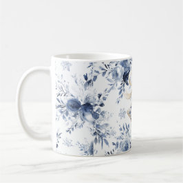 Caneca De Café Ornamento de Natal Estrela Floral Azul e Branco