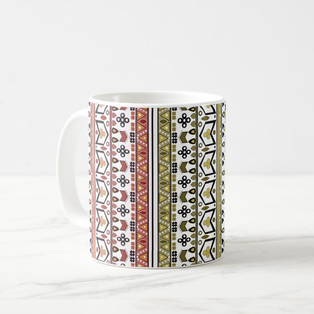 Caneca De Café Ornamento étnico geométrico azeitona e marrom (Frente Esquerda)