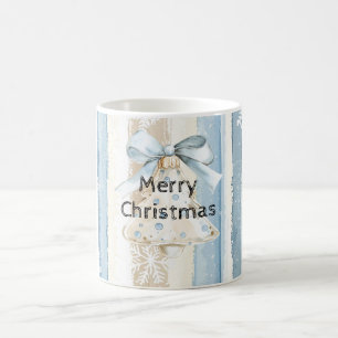 Caneca De Café Ornamento Flocos de Neve em Greve de Natal Azul