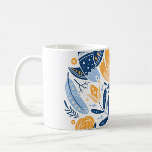 Caneca De Café Ornamento Floral de Arte Folclórica Escandinava