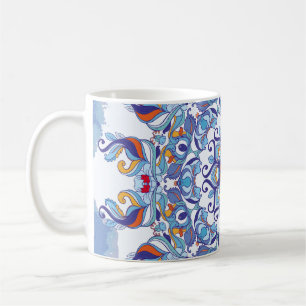 Caneca De Café Ornamento floral, design artístico.